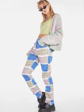The Ragged Priest Patchwork Skinny Jeans in Blue, Pink & Green us 28